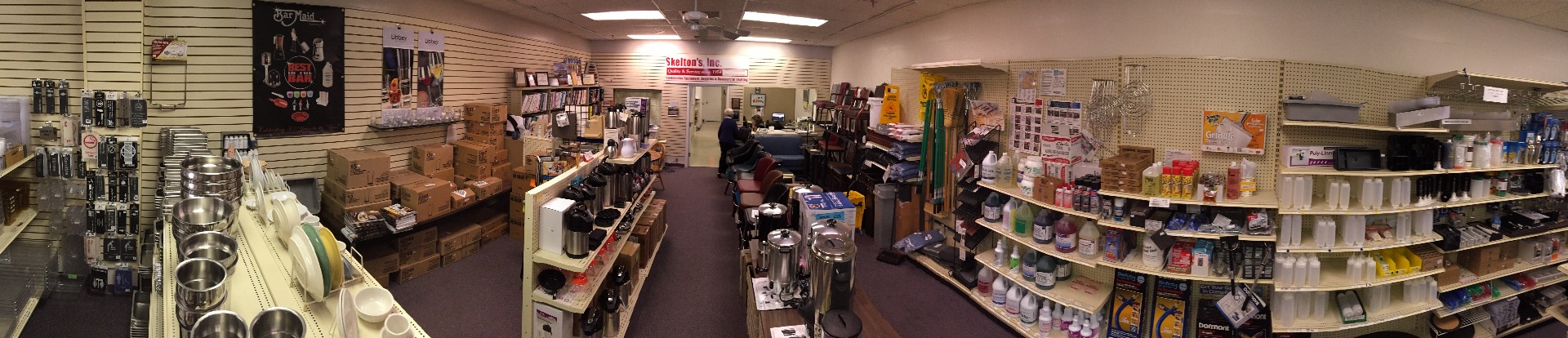 Panoramic view of Skelton's Inc. Foodservice Equipment's showroom