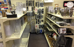 A variety of food containers on display at Skelton's Inc.